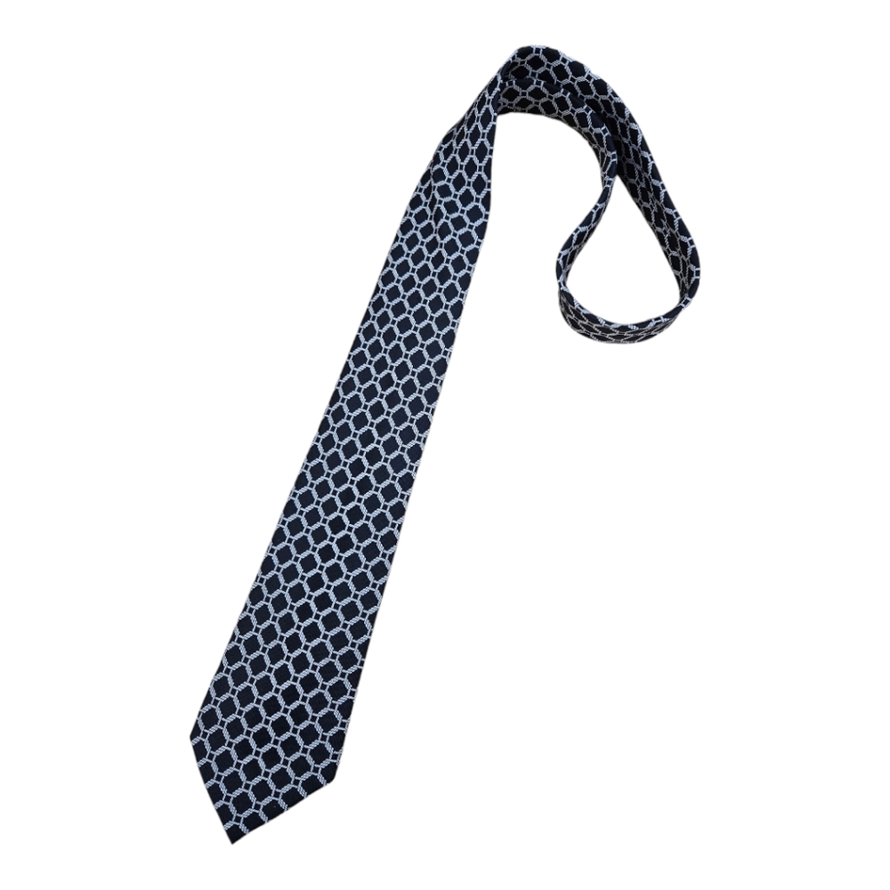 HERMÈS 7218 UA Black Interlocking Rope Silk LUXURY Tie FRANCE